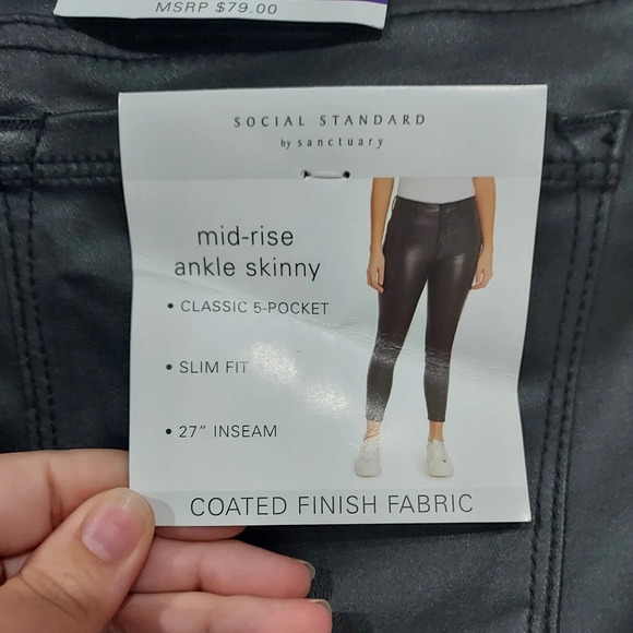 NWT Social Standard by Sanctuary Black Faux Leather Ankle Skinny Pant Size 16 - Picture 6 of 9